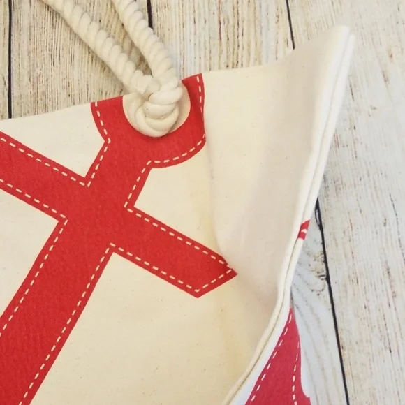 Canvas Tote With Red Anchor And Rope Handles - Picture 5 of 9